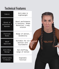 standard brown long sleeve ladies bjj rashguard technical features