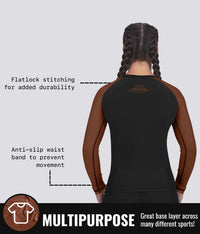 standard brown multipurpose long sleeve womens no-gi bjj rashguard