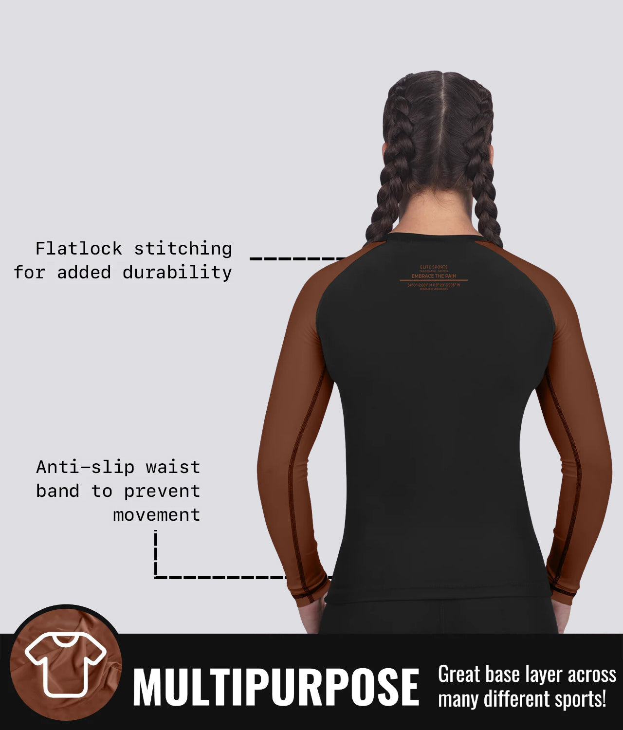 standard brown multipurpose long sleeve womens no-gi bjj rashguard