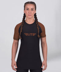 standard brown short sleeve womens no-gi bjj rash guard