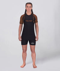 standard brown lighweight short sleeve womens bjj rash guard