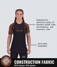 standard brown short sleeve womens bjj rash guard compression fabric
