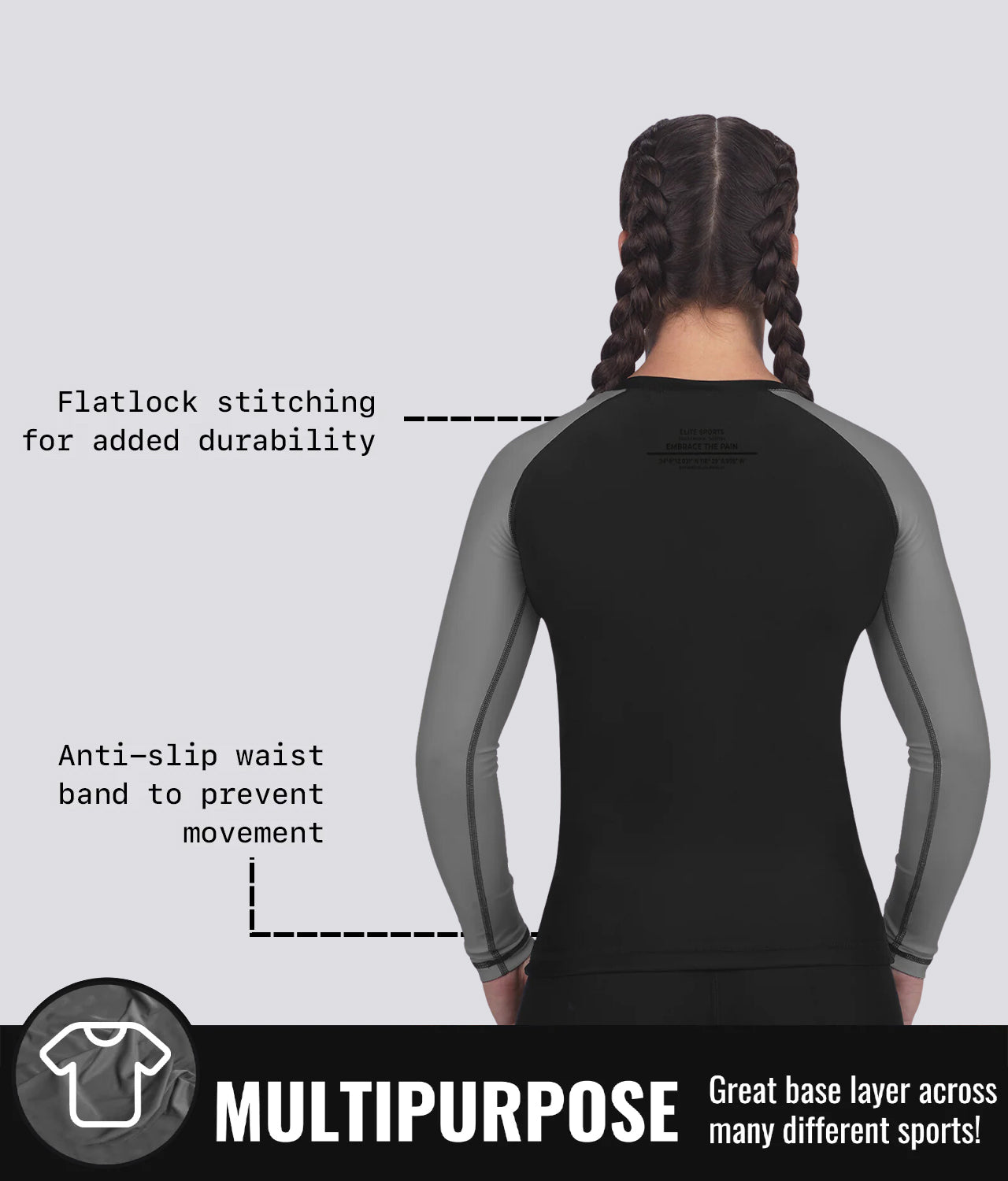 standard gray multipurpose long sleeve womens no-gi bjj rashguard