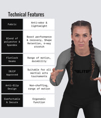 standard gray long sleeve ladies bjj rashguard technical features