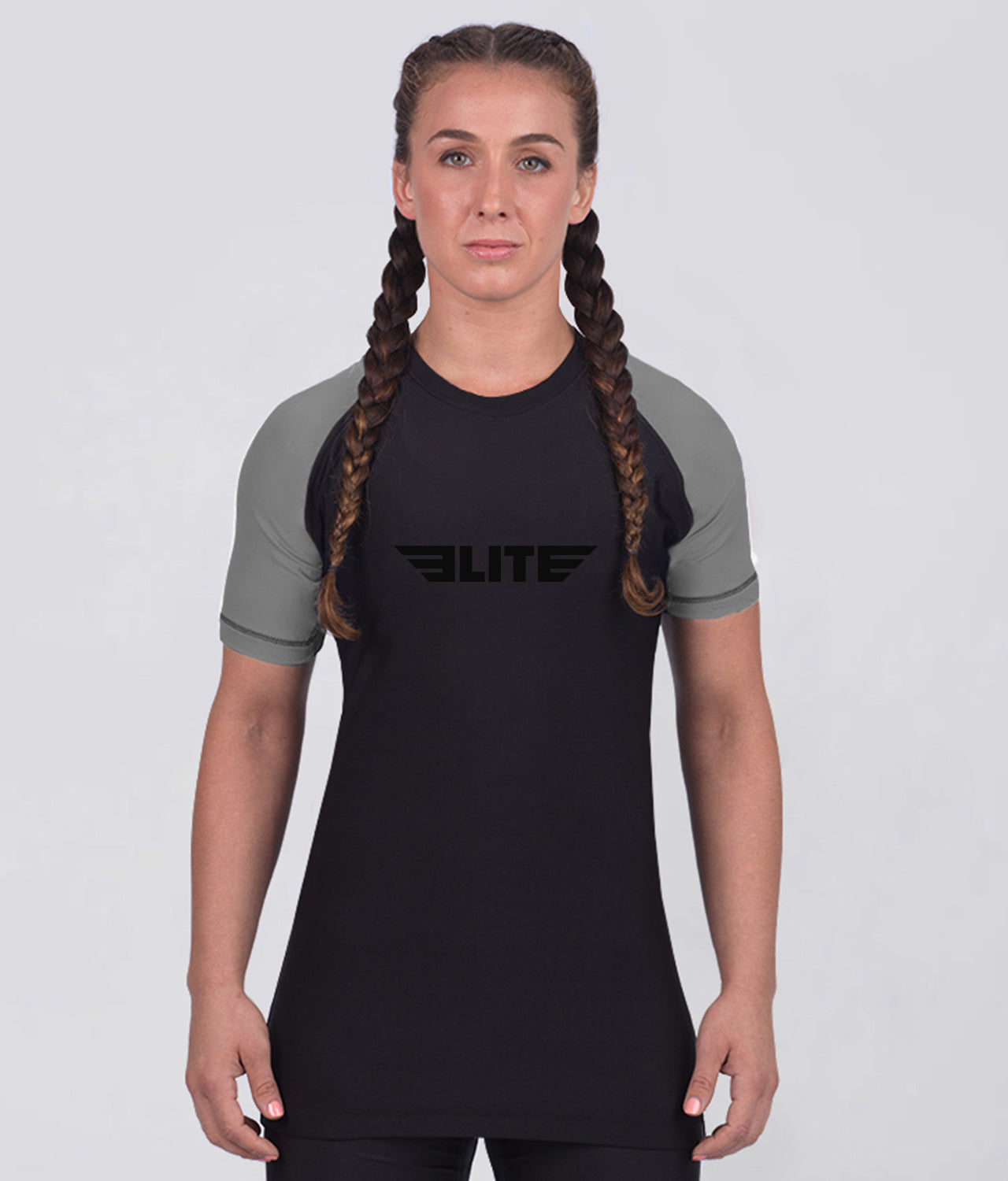 standard gray short sleeve womens no-gi bjj rash guard