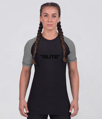 standard gray short sleeve womens no-gi bjj rash guard