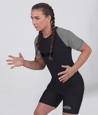 standard gray short sleeve womens no-gi bjj rash guard flatlock seams