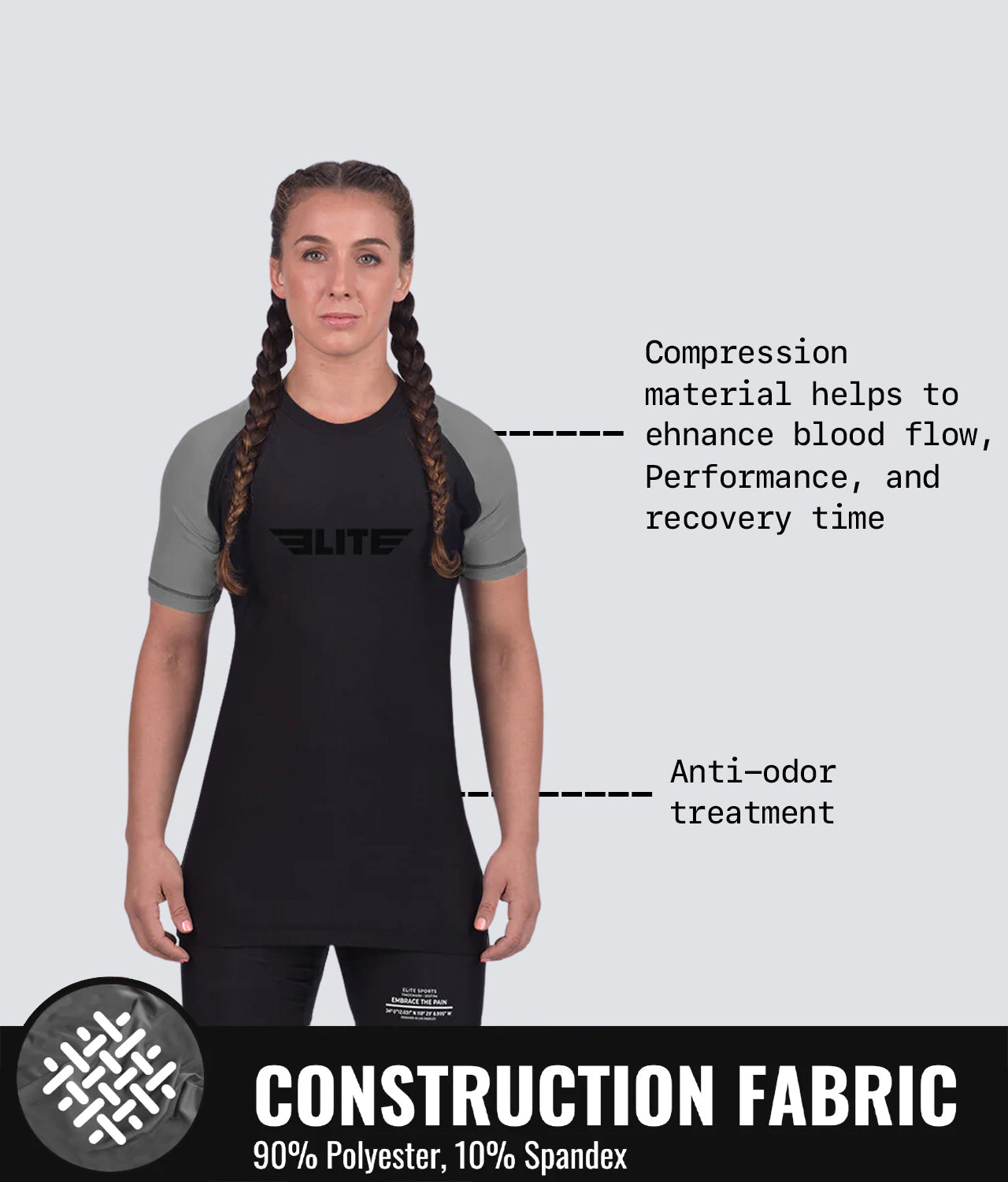 standard gray short sleeve womens bjj rash guard compression fabric
