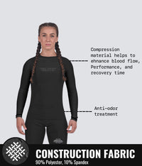 standard black long sleeve womens bjj rash guard compression fabric
