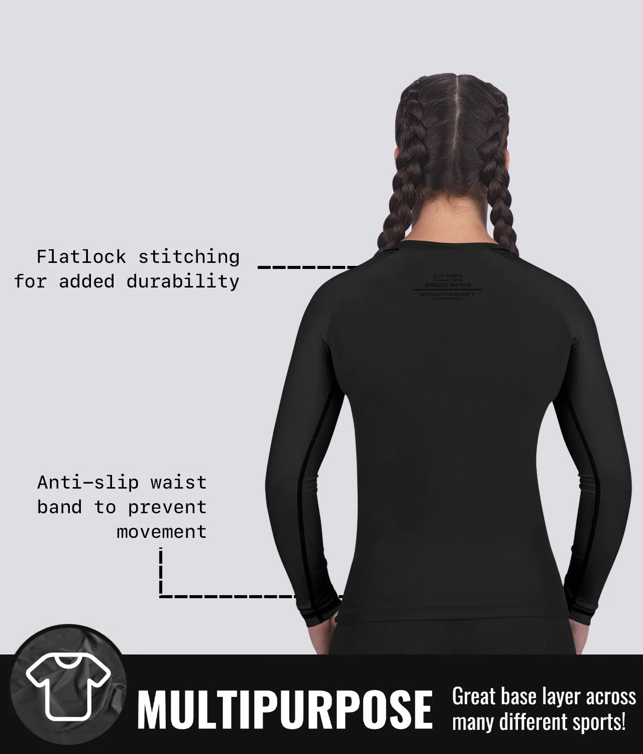 standard black multipurpose long sleeve womens no-gi bjj rashguard