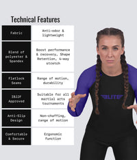 standard purple long sleeve ladies bjj rashguard technical features