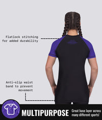 standard purple multipurpose short sleeve womens no-gi bjj rashguard