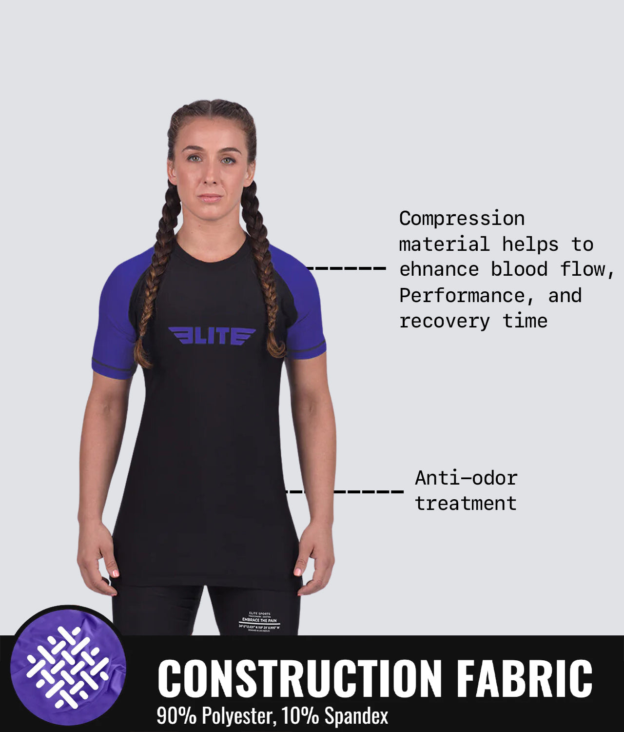 standard purple short sleeve womens bjj rash guard compression fabric