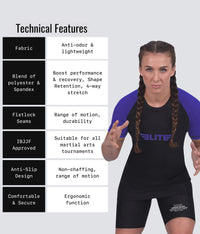 standard purple short sleeve ladies bjj rashguard technical features
