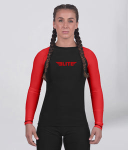 standard red long sleeve womens no-gi bjj rash guard
