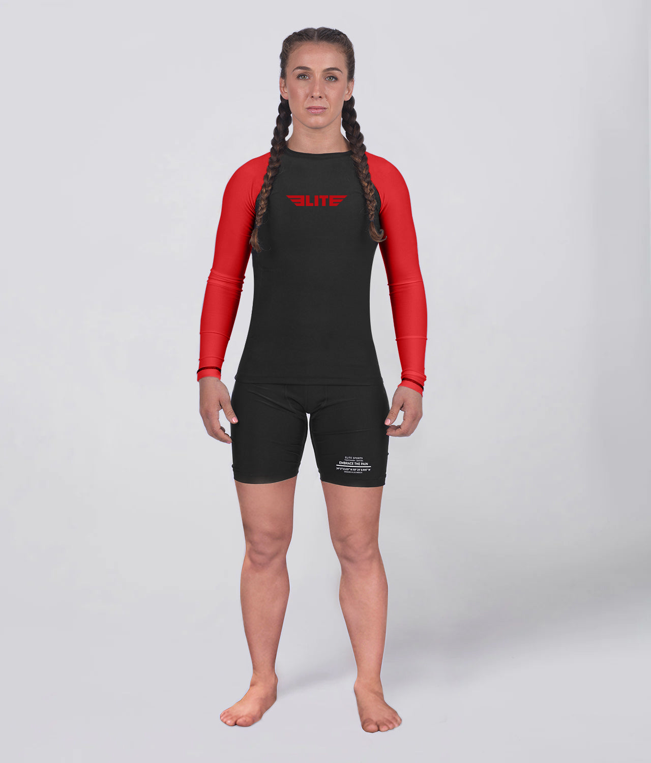 standard red lighweight long sleeve womens bjj rash guard