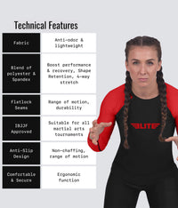 standard red long sleeve ladies bjj rashguard technical features