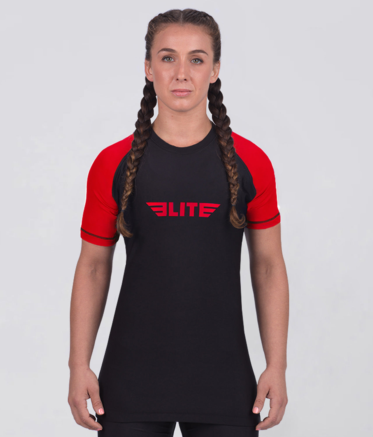 standard red short sleeve womens no-gi bjj rash guard