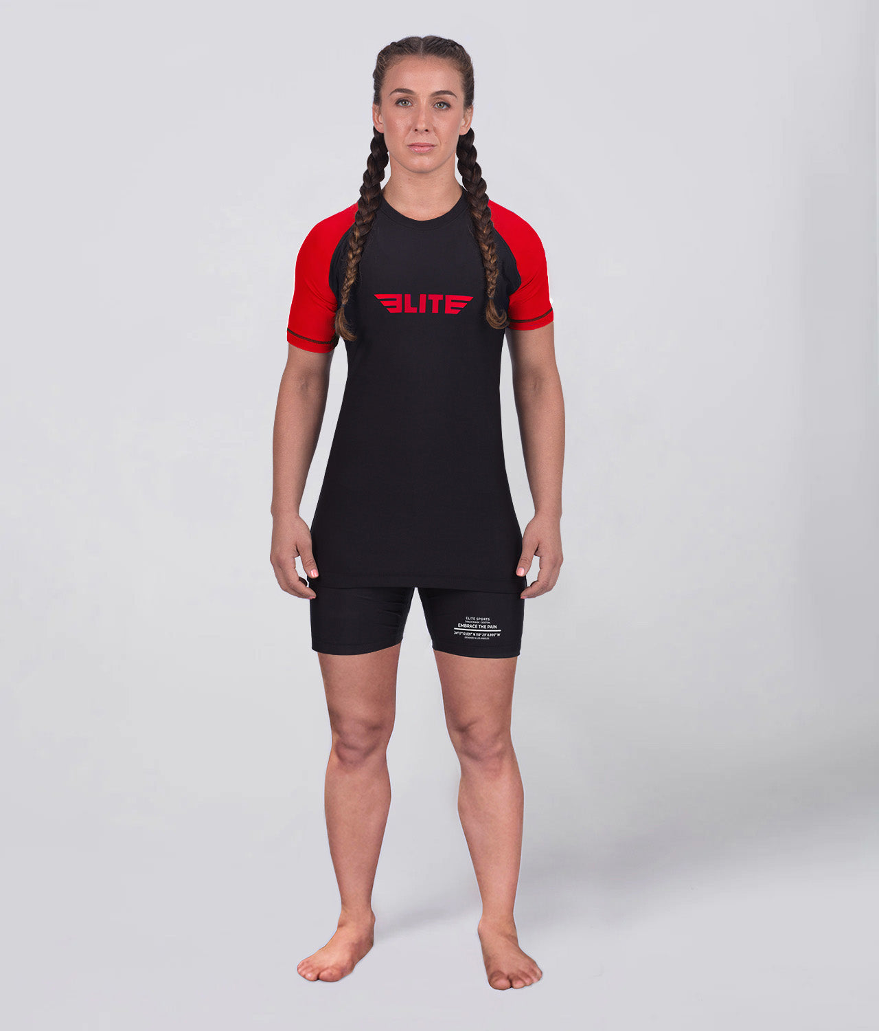standard red lighweight short sleeve womens bjj rash guard