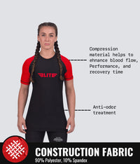 standard red short sleeve womens bjj rash guard compression fabric
