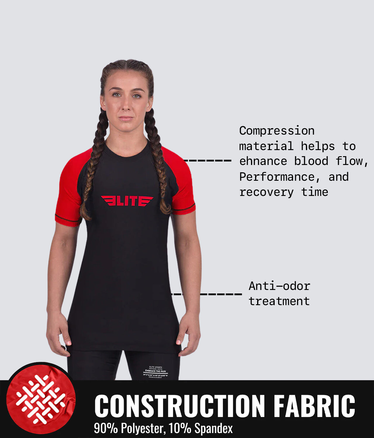 standard red short sleeve womens bjj rash guard compression fabric