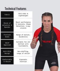 standard red short sleeve ladies bjj rashguard technical features
