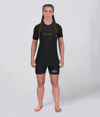 standard black lighweight short sleeve womens bjj rash guard