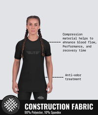 standard black short sleeve womens bjj rash guard compression fabric