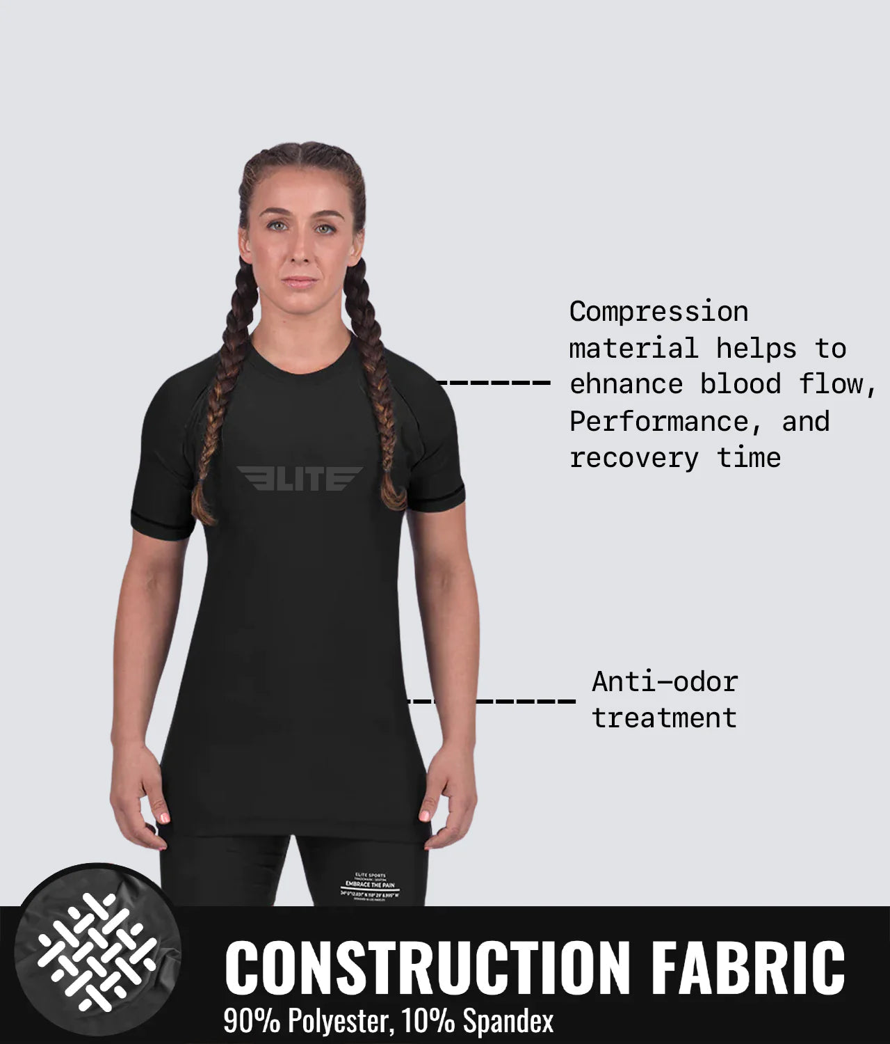 standard black short sleeve womens bjj rash guard compression fabric