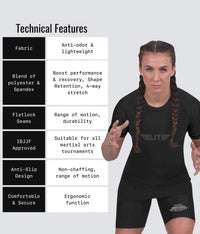 standard black short sleeve ladies bjj rashguard technical features