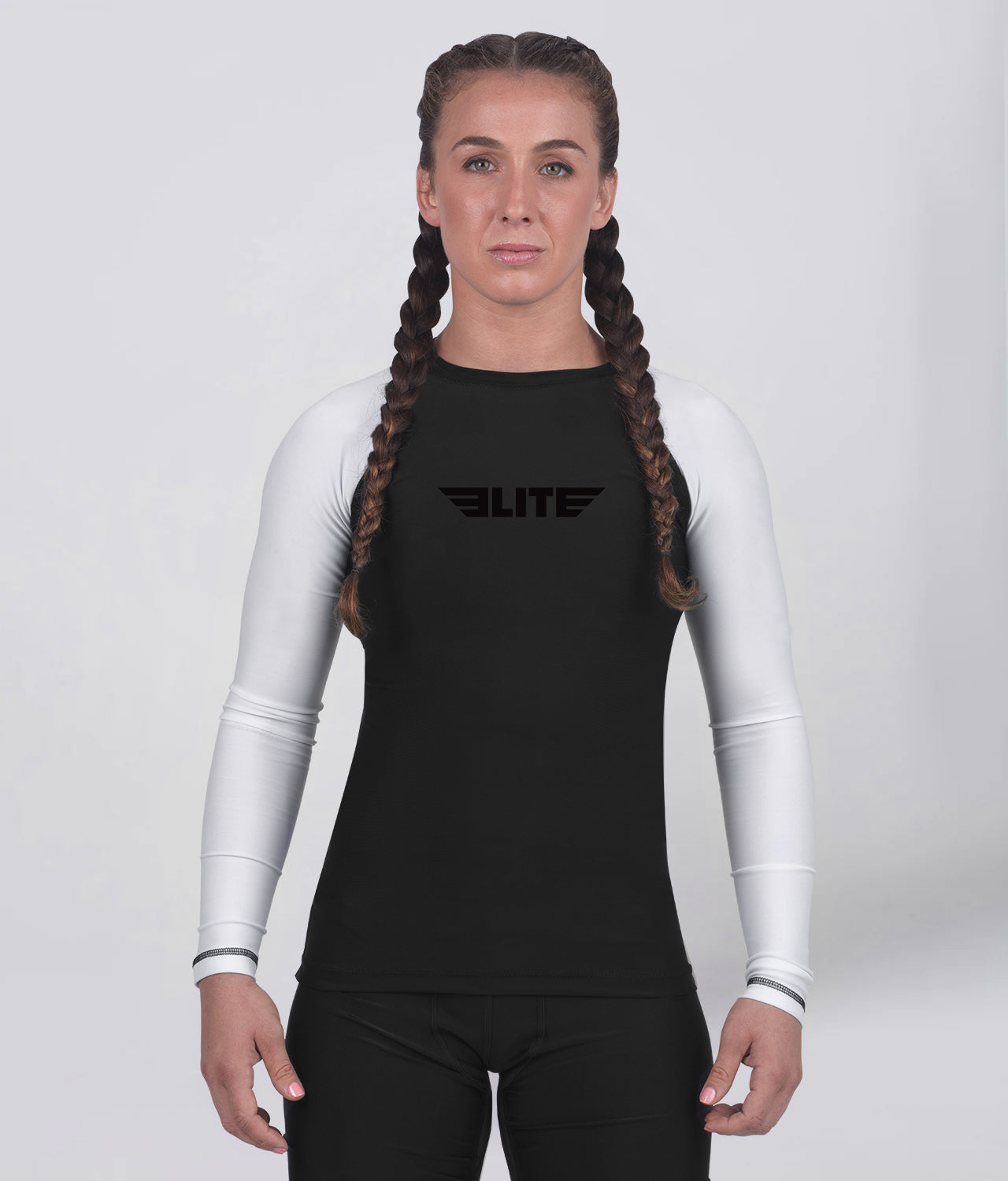 standard white long sleeve womens no-gi bjj rash guard