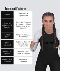 standard white long sleeve ladies bjj rashguard technical features