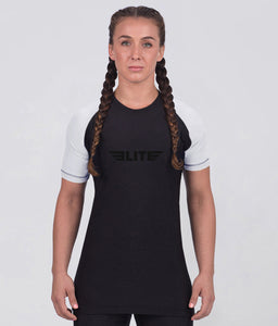 standard white short sleeve womens no-gi bjj rash guard