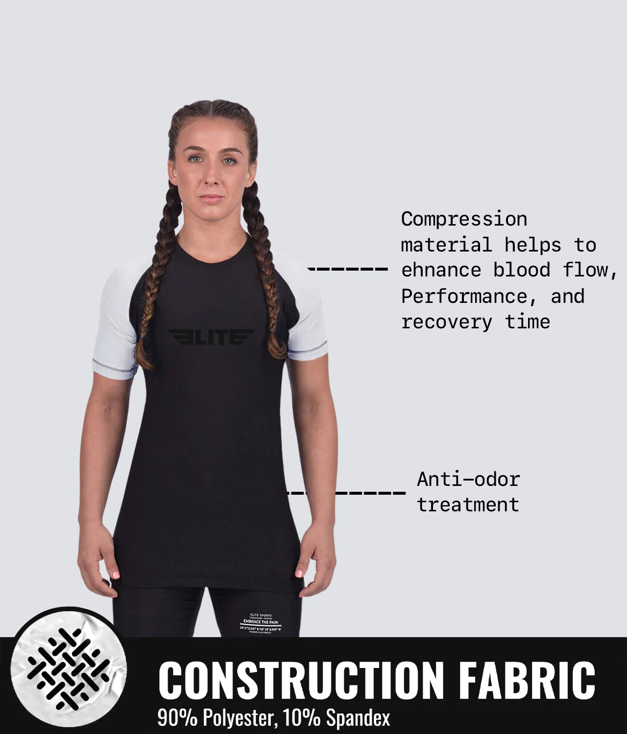 standard white short sleeve womens bjj rash guard compression fabric